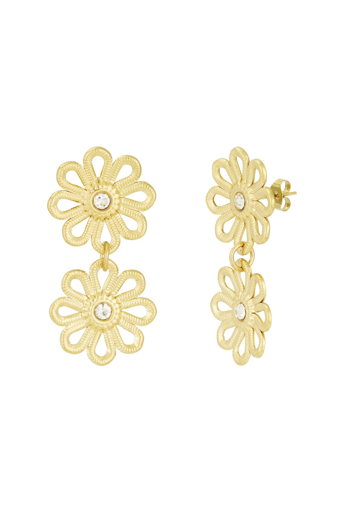 damen ohrringe doppelte blume classic | edelstahl | goldfarbe