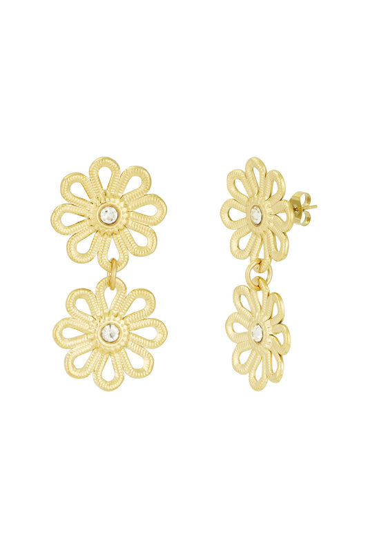 Damen Ohrringe Doppelte Blume Classic | Edelstahl | Goldfarbe