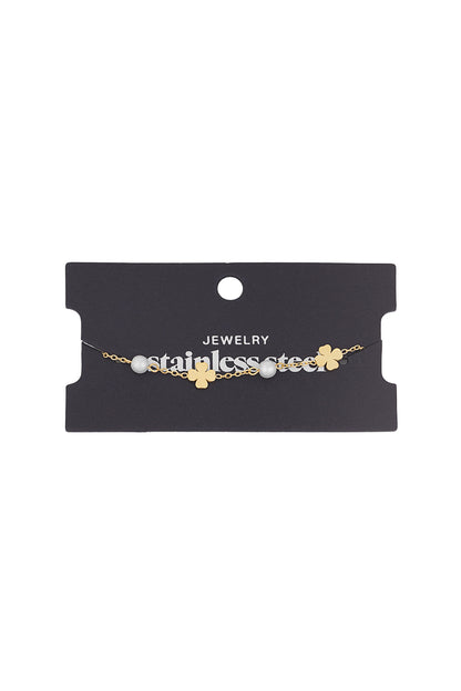 Armband Perle und Kleeblatt - Goldfarben
