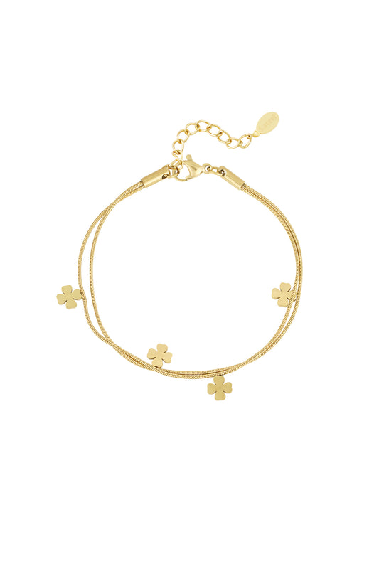 Doppeltes Kleeblatt-Armband - Goldfarben