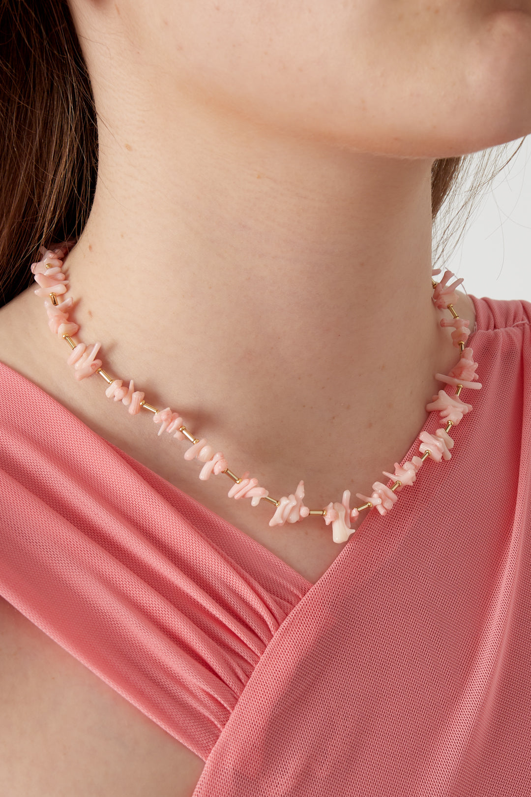 damen halskette korallen charms marine | edelstahl vergoldet | rosa