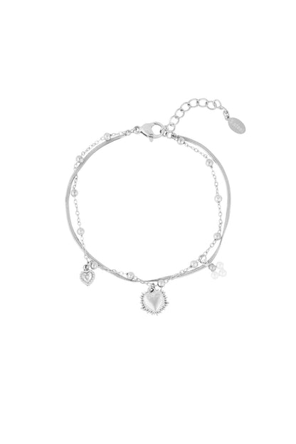 Doppeltes Armband mit Herzanhänger - Goldfarben