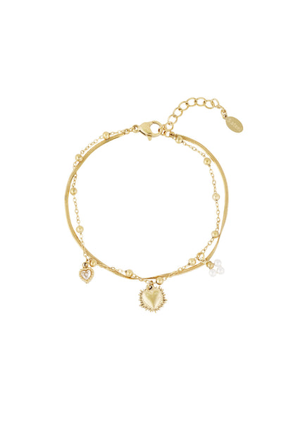 Doppeltes Armband mit Herzanhänger - Goldfarben