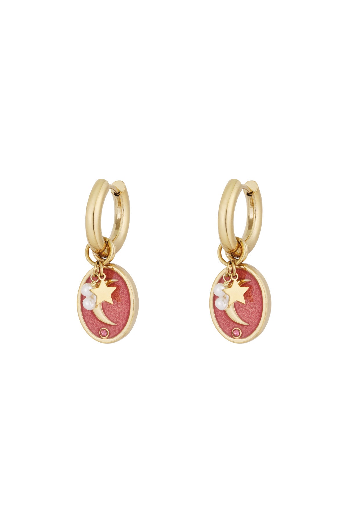 damen ohrringe mondliebhaber emaille | edelstahl 304s | rosa