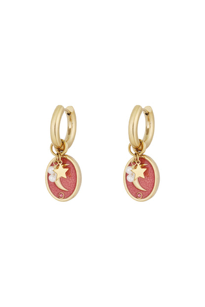 Damen Ohrringe Mondliebhaber Emaille | Edelstahl 304S | Rosa