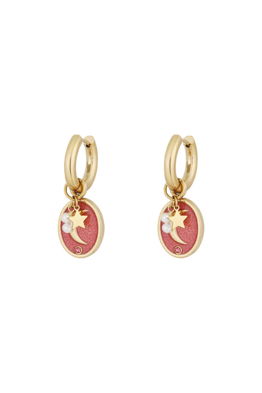 Damen Ohrringe Mondliebhaber Emaille | Edelstahl 304S | Rosa