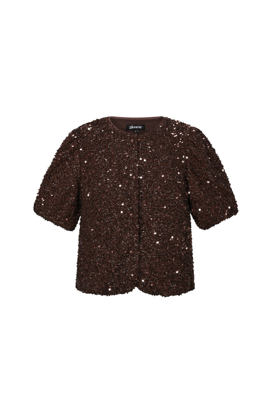 Damen Top Pailletten Kurzarm Elegance | Polyester | Mehrfarbig