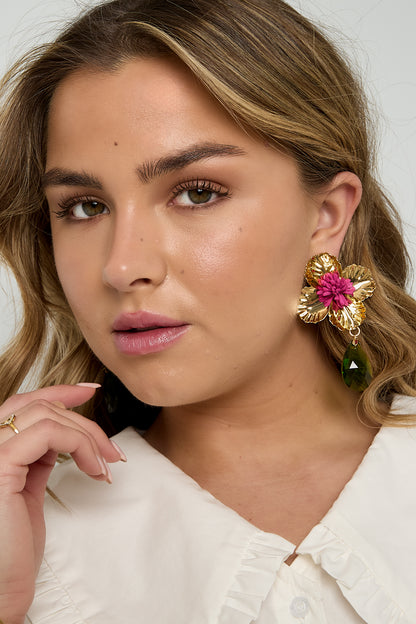 Damen Tropfenohrringe Blume Urlaubsstyle | Eisen | Rot Gruen & Blau
