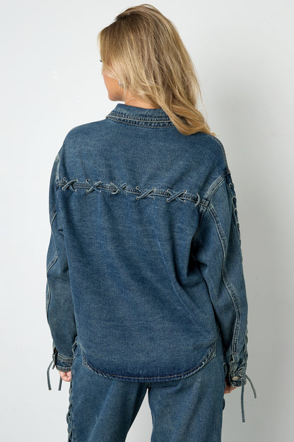 Damen Jeansjacke Schnürung | Baumwolle | Blau