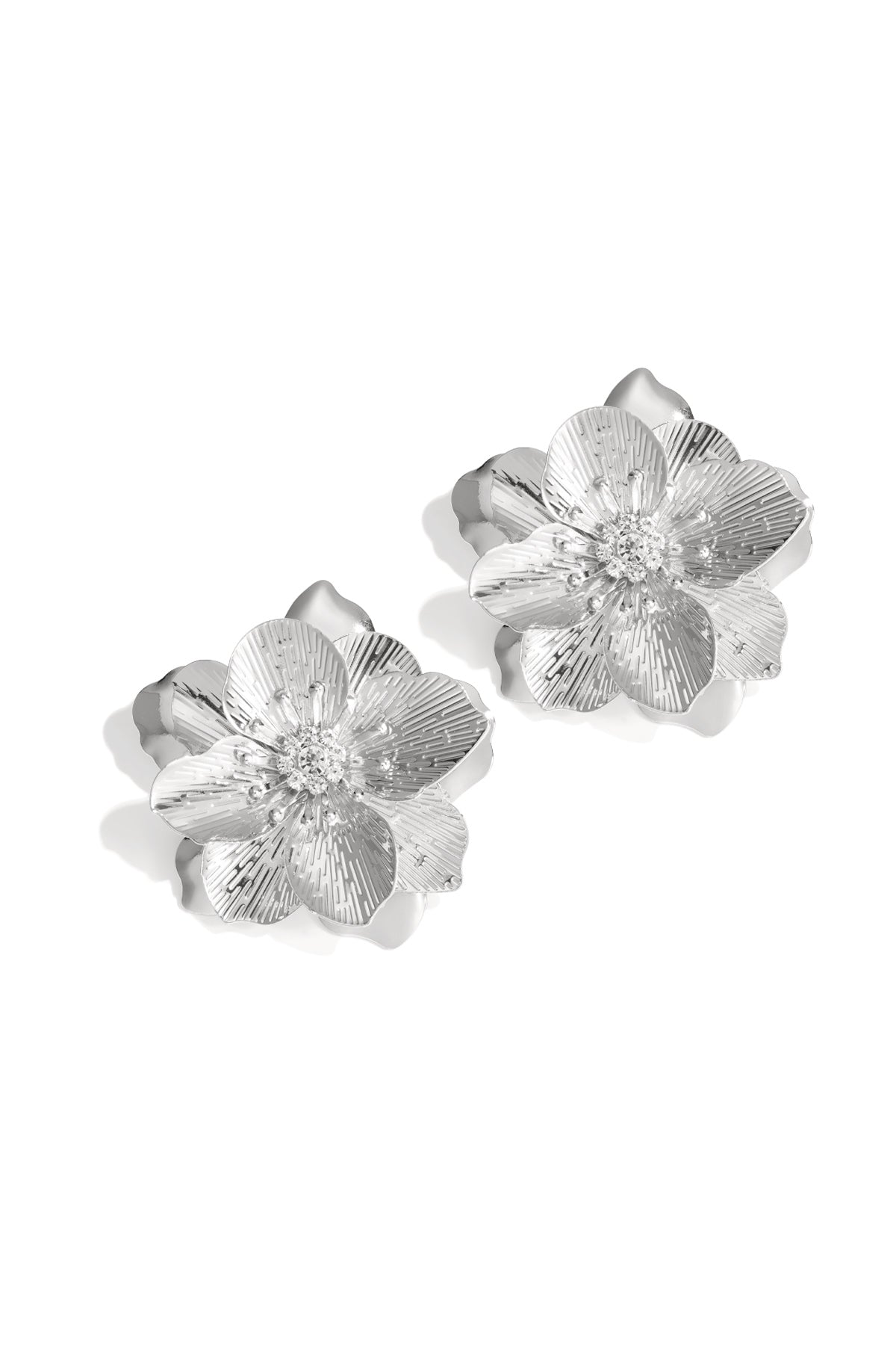 Damen Ohrringe Blume Strass Luxus | Eisen | Silberfarbe