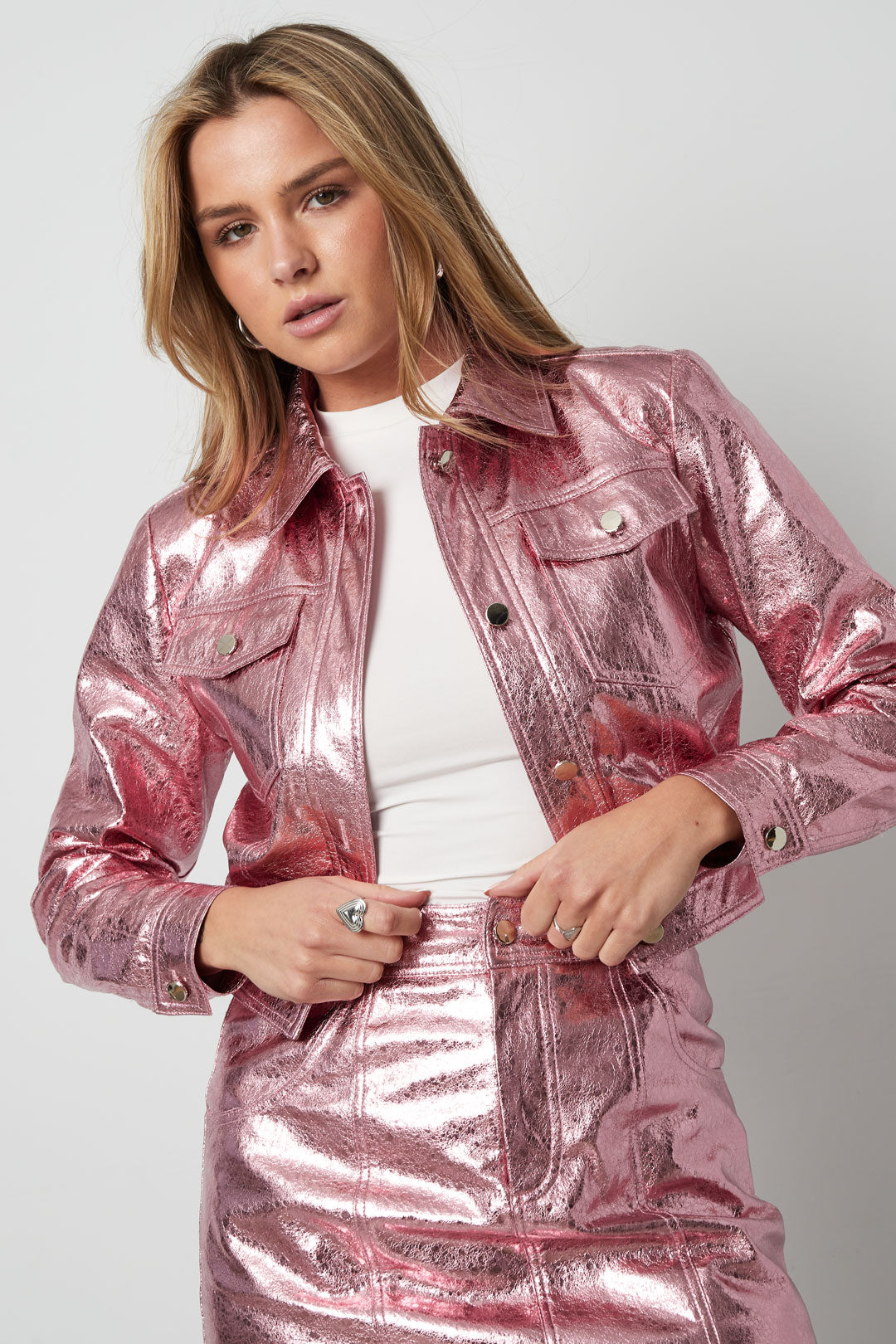 Damen Jacke Metallic Glanz | Kunstleder | Rosa