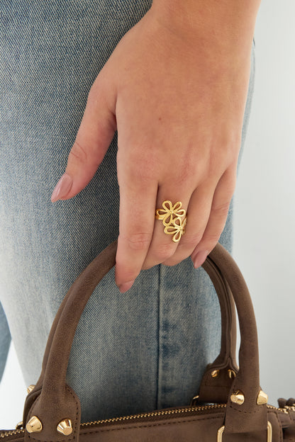 Edelstahl Statement Ringe Blume Casual Daily Simple Serie Damenschmuck