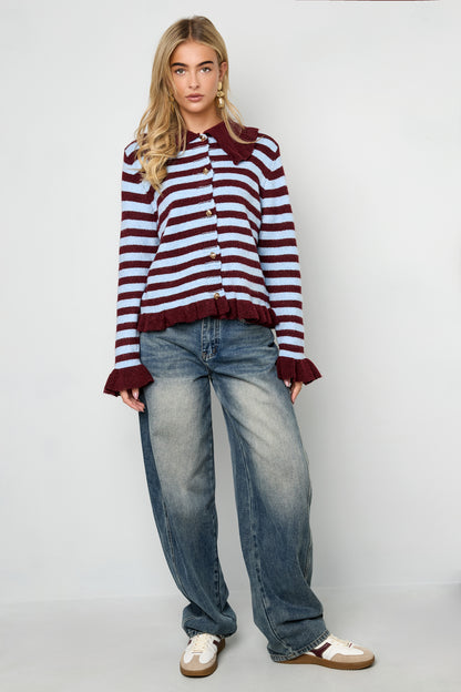 Damen Cardigan Strick Streifen | Polyester | Mehrfarbig