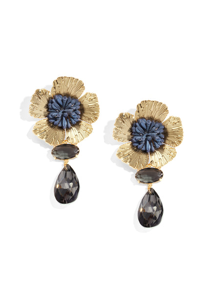 Damen Ohrringe Blume vergoldet | Gruen Braun & Marineblau