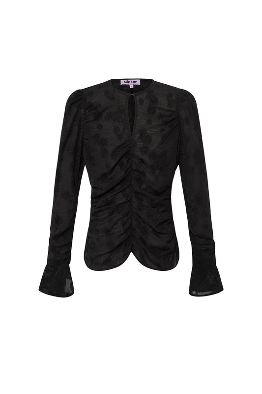 Damen Langarmshirt Rüschen Fein | Polyester | Schwarz
