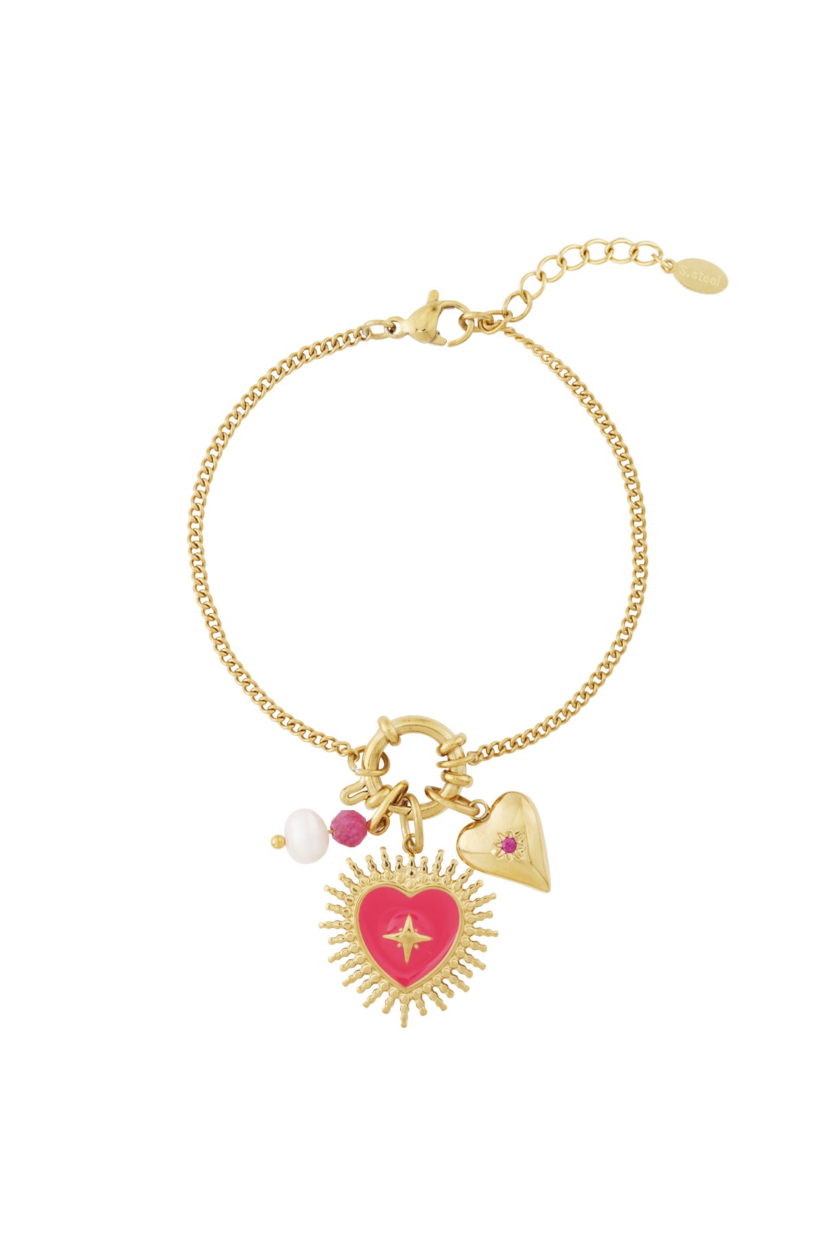 Damen Armband Charm Herz Blume | Vergoldet | Goldfarbe
