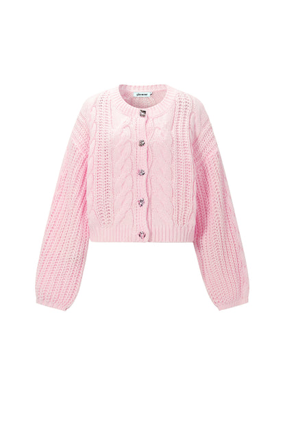 Damen Strickjacke Zopfmuster | Polyester | Mehrfarbig