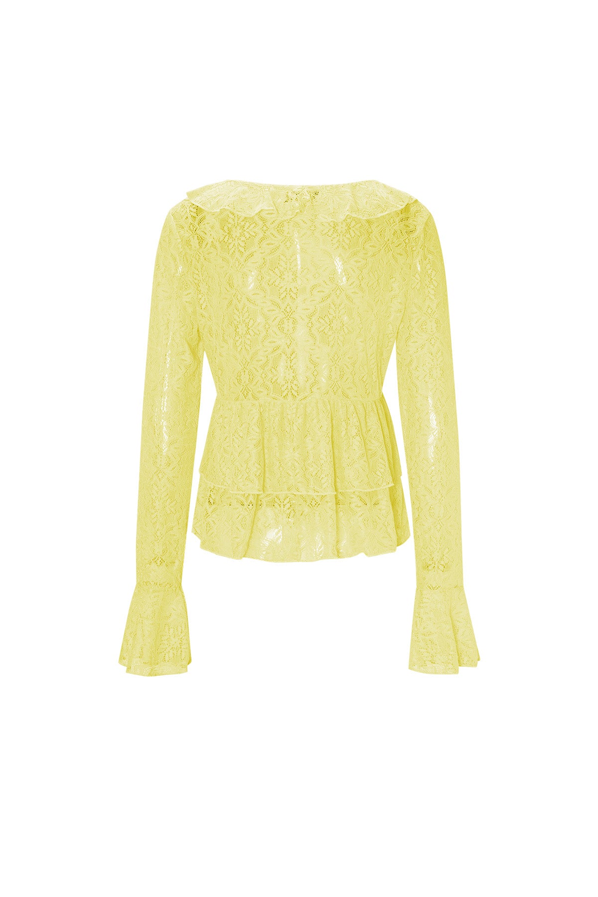 Damen Top Spitze Volant Langarm | Spitze | Mehrfarbig