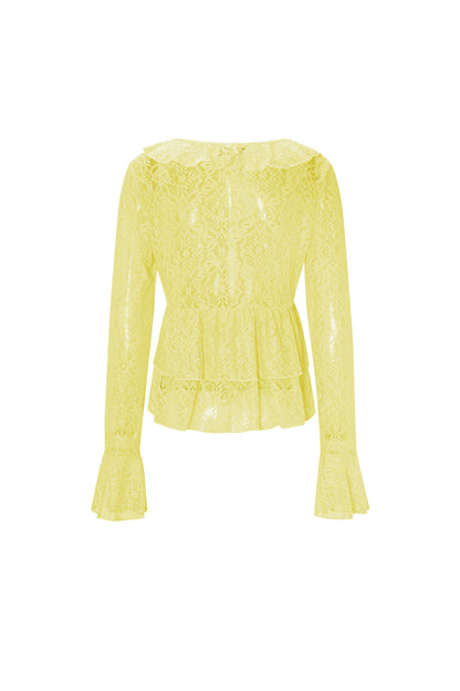 Damen Top Spitze Volant Langarm | Spitze | Mehrfarbig