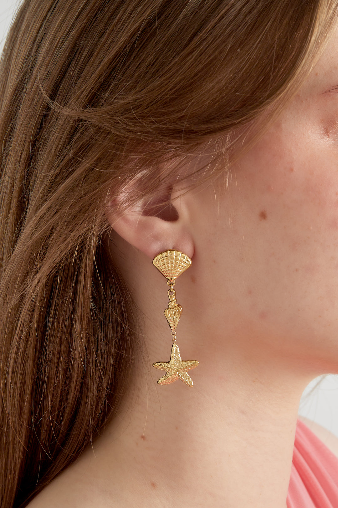 Damen Ohrringe Dreifache Muschel 14K | Vergoldet | Gold & Silber