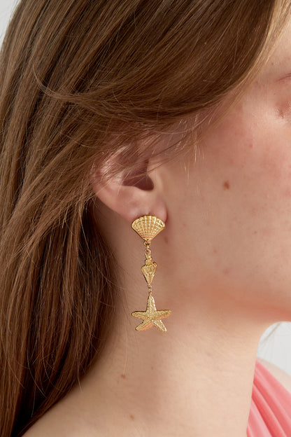 Damen Ohrringe Dreifache Muschel 14K | Vergoldet | Gold & Silber