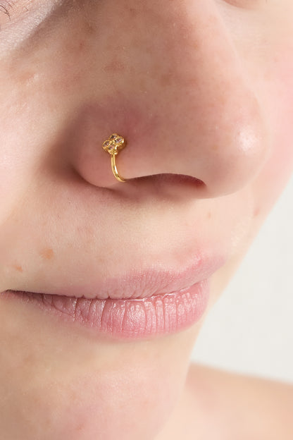 Damen Ear Cuff & Nasenmanschette Blume Klee Zirkon | Kupfer | Goldfarbe & Silberfarbe