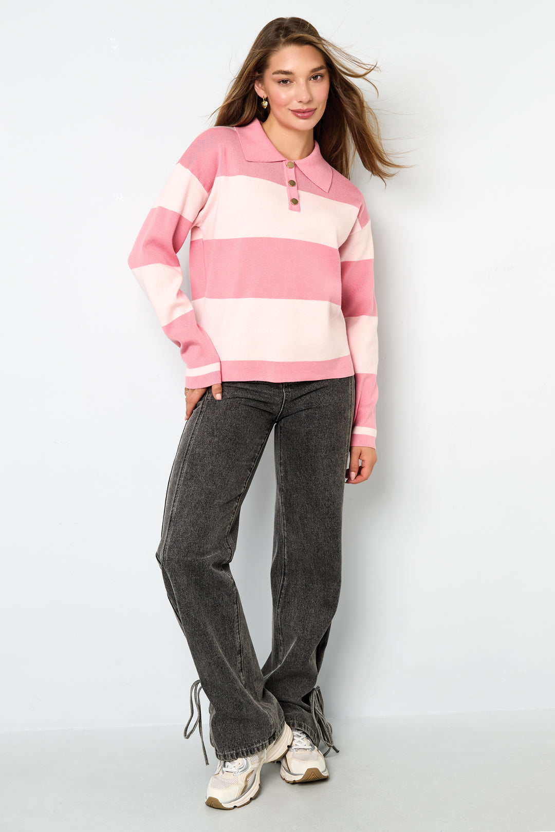 damen polopullover streifen viskose | viskose | mehrfarbig