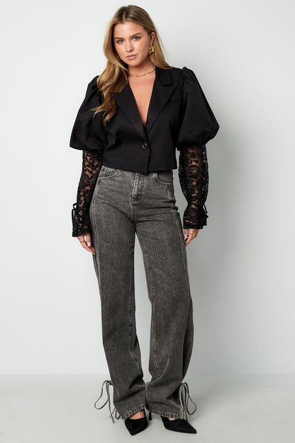 Damen Blazer Puffärmel & Spitze | Baumwolle | Hellrosa