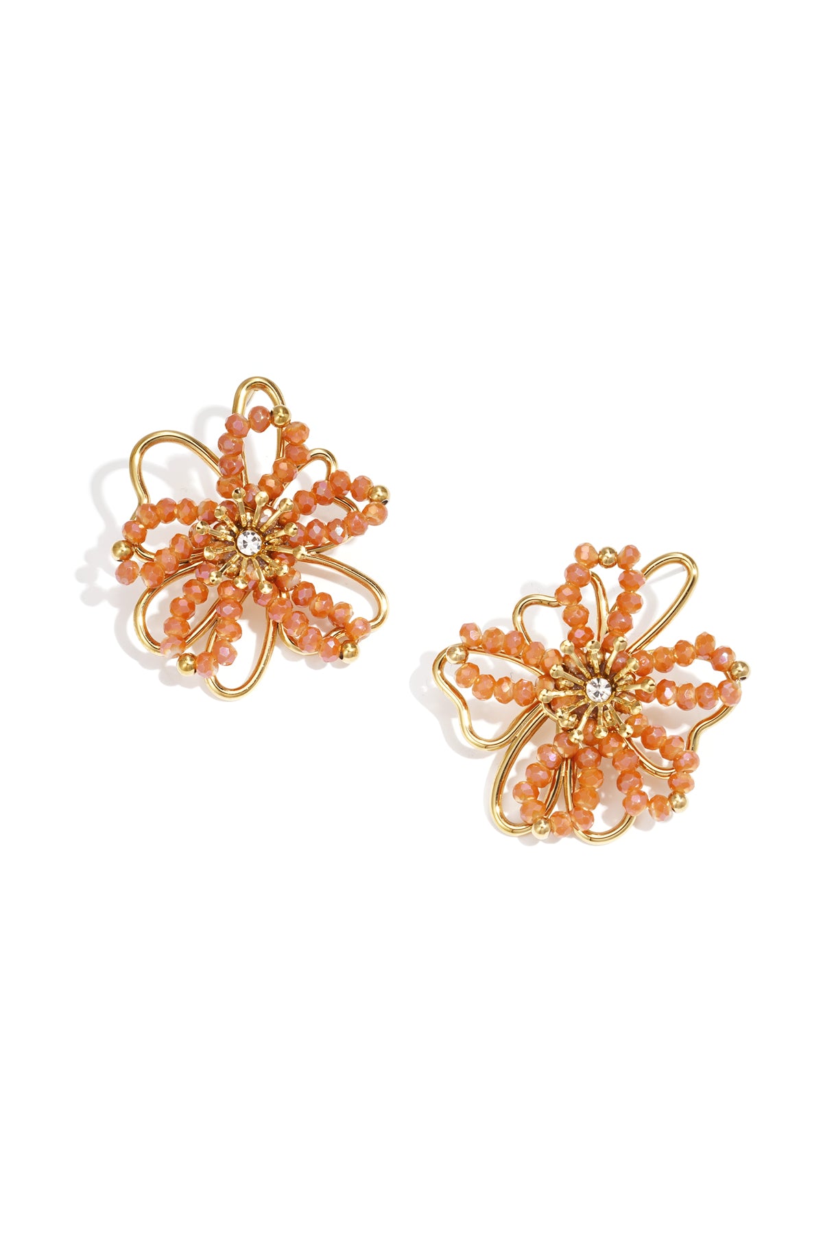 Damen Ohrstecker Blume Kristall | Edelstahl | Orange & Weinrot