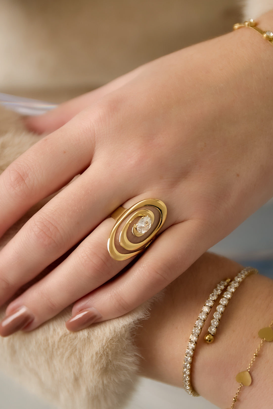 damen ring zirkon linien daily | edelstahl | goldfarbe
