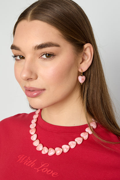Damen Ohrringe Herz Perlen | Edelstahl | Hellrosa & Rosa & Babyblau