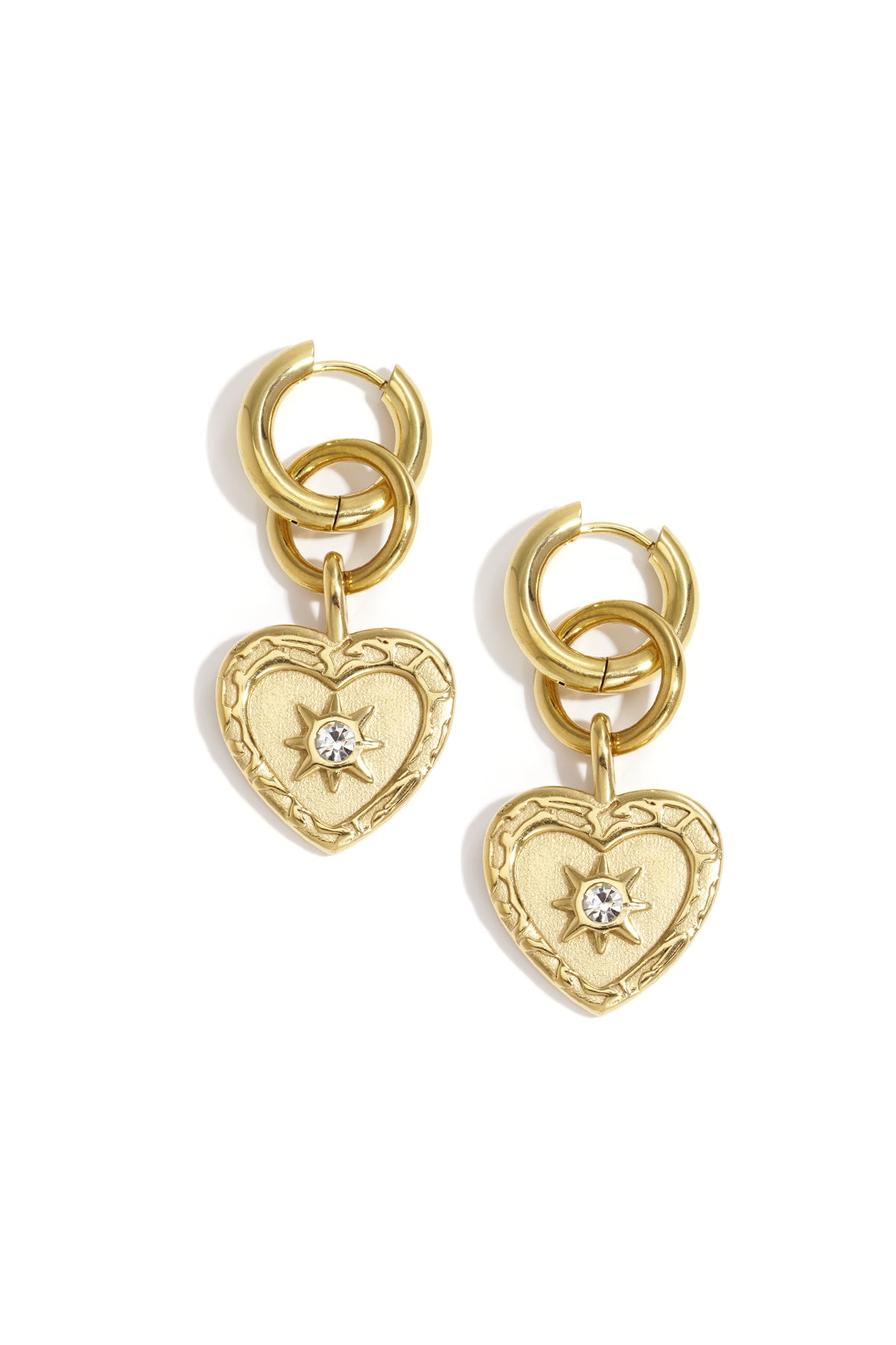 damen ohrhänger herz-tropfen strass | edelstahl 304s | gold & silber