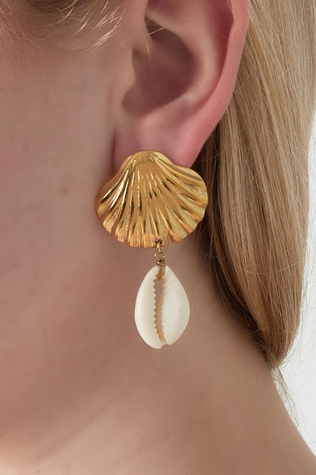 damen ohrringe muschel marine 14k | edelstahl vergoldet | goldfarbe