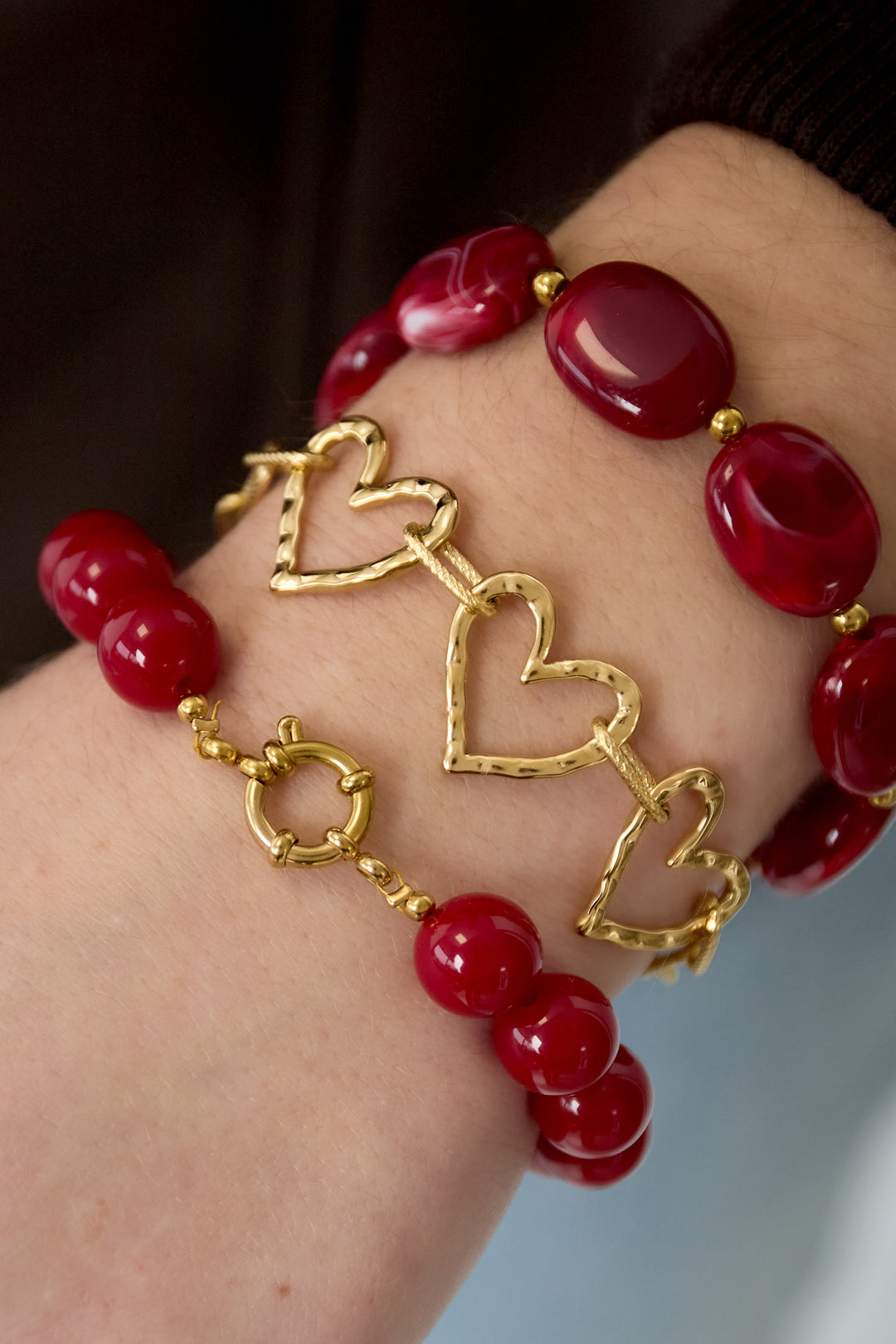 damen armband herz luxus | edelstahl | gold-bicolor
