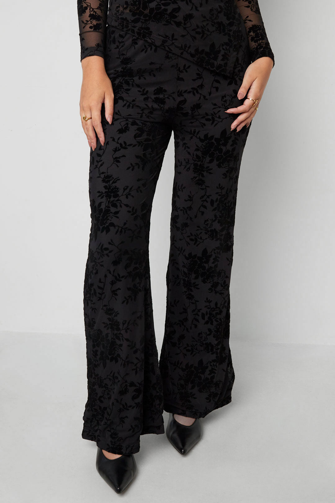 Damen Hose Mesh Floral Wildleder | Polyester | Schwarz