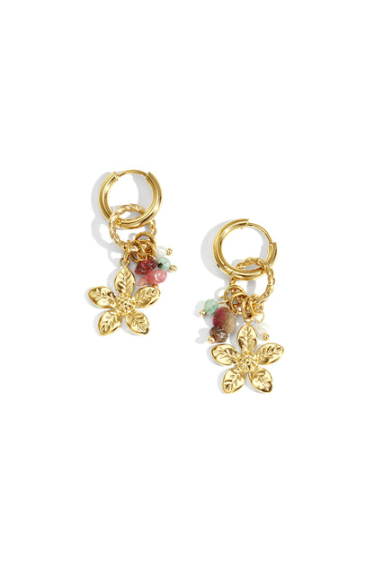 Damen Tropfenohrringe Floral | Edelstahl | Goldfarbe