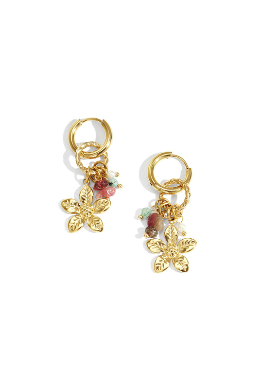 Damen Tropfenohrringe Floral | Edelstahl | Goldfarbe