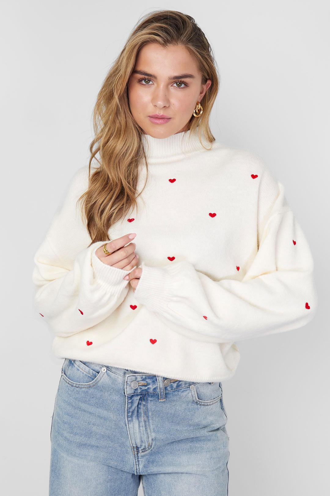 Damen Pullover Herzmuster Strick | Acryl | Mehrfarbig