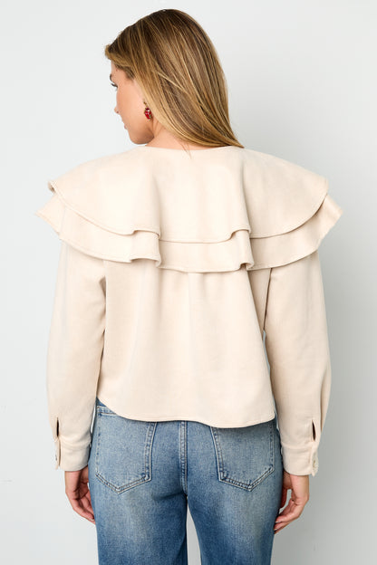 Woven Polyester Fiber Damen Bluse Elegant Ruffle Trim