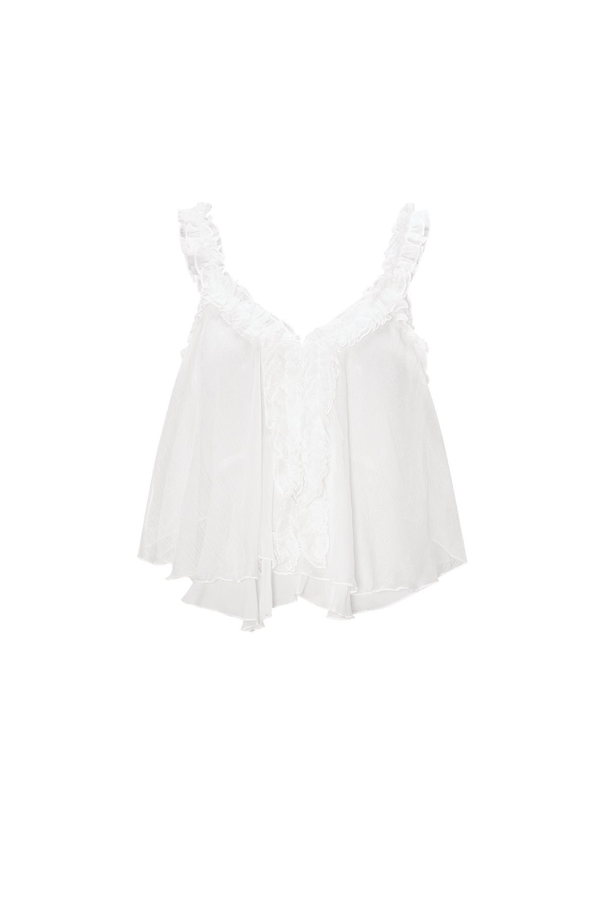 Damen Trägertop Rüschenkante | Polyester | Weiß