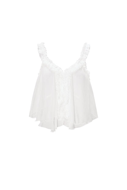 Damen Trägertop Rüschenkante | Polyester | Weiß