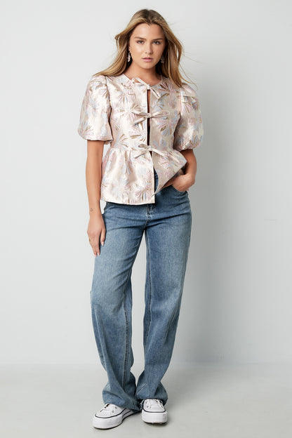 Damen Top Blütenmuster Elegant | Polyester | Sekt