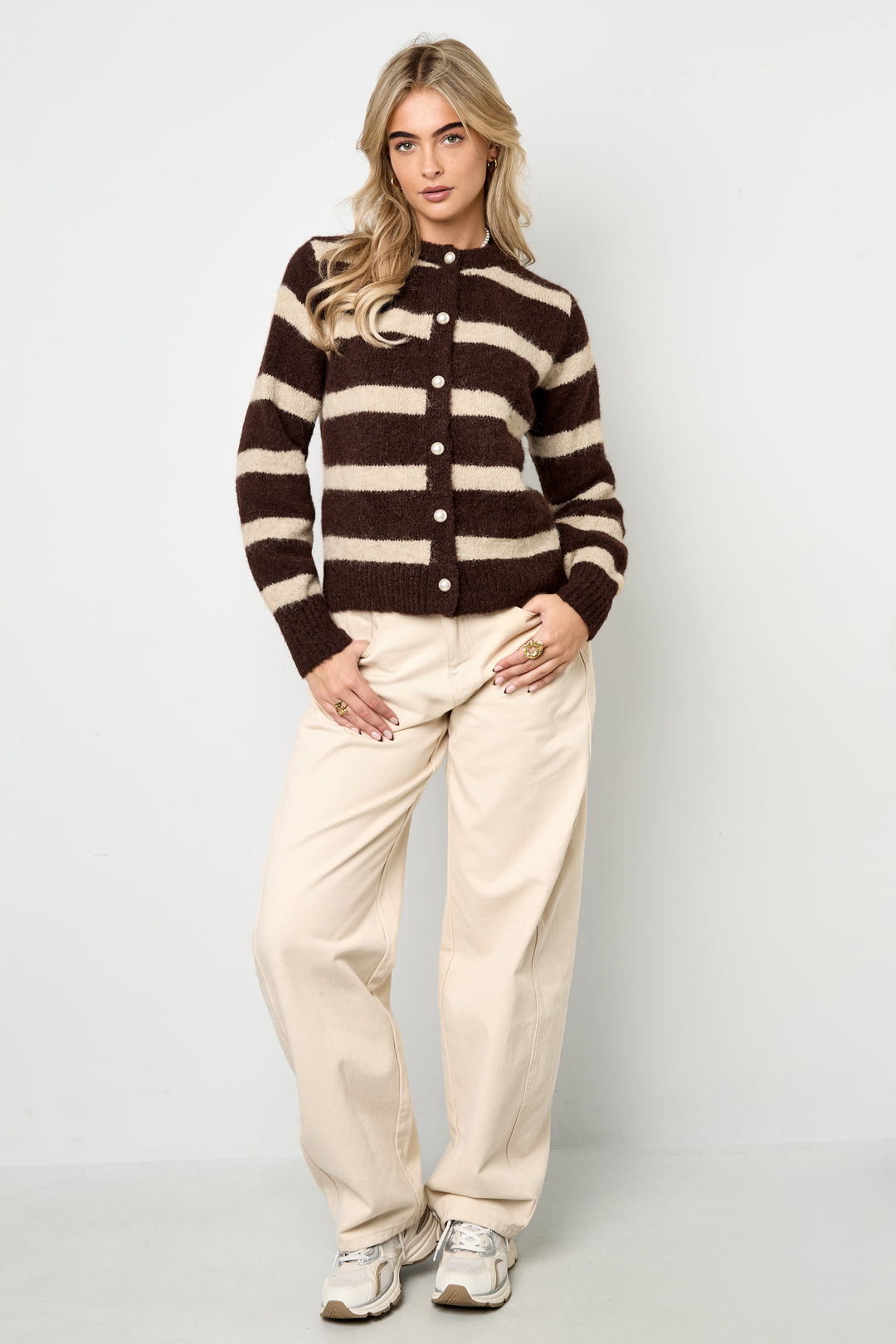 Damen Cardigan Streifen Gestrickt | Polyester | Mehrfarbig