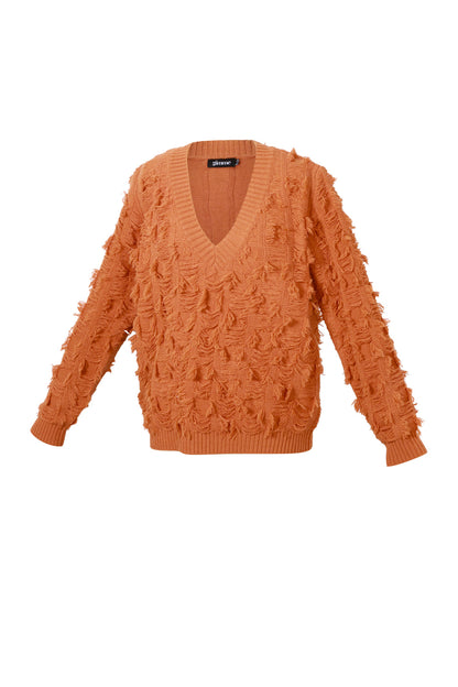 Damen Pullover V-Ausschnitt Fransen | Wolle | Mehrfarbig