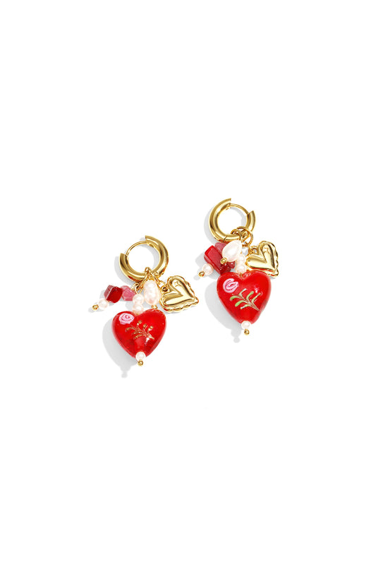 Damen Herzohrringe Pastell | Edelstahl | Gold Rosa & Rot