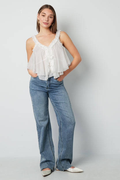 Damen Trägertop Rüschenkante | Polyester | Weiß