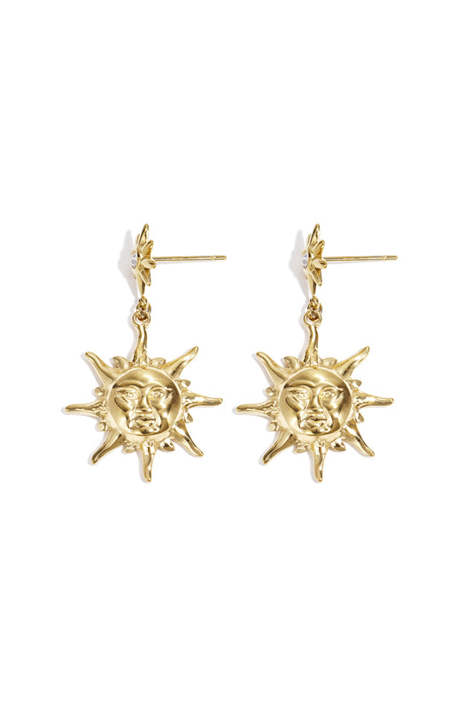 Damen Ohrringe Sonne Strass | Edelstahl | Goldfarbe & Silberfarbe