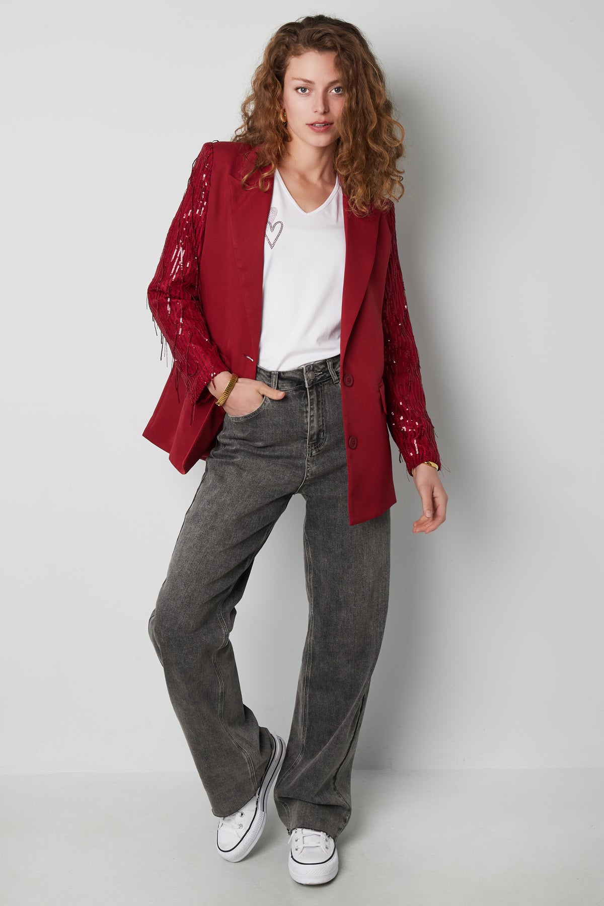 Damen Blazer Franzenärmel | Elegant | Rot & Schwarz