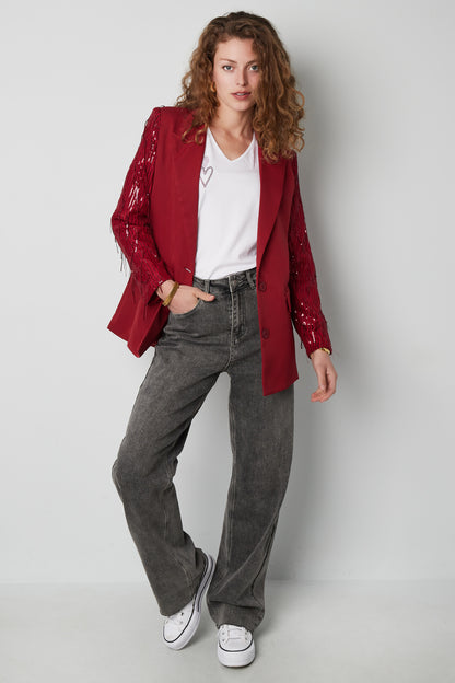 Damen Blazer Franzenärmel | Elegant | Rot & Schwarz