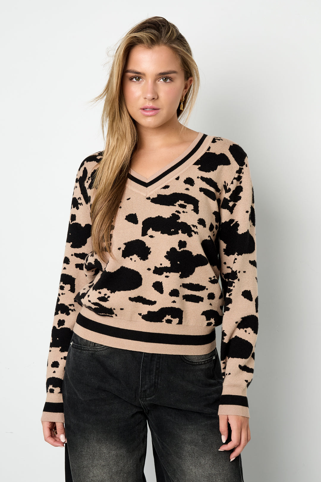 Damen Pullover Leoparden V-Ausschnitt | Wolle | Mehrfarbig